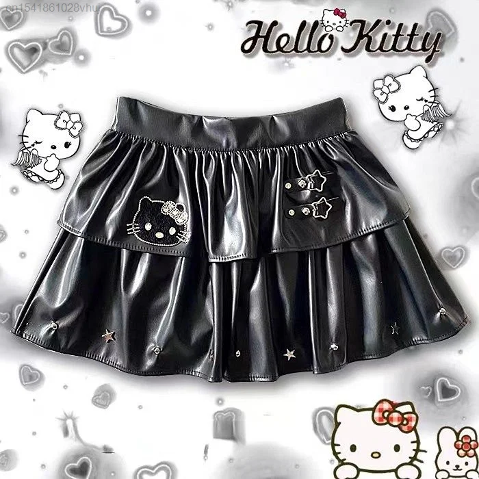 Sanrio Hello Kitty Aesthetic Skirts Star Girl Y2k Cute Y 2k Vintage Short Skirt Woman Clothes Balck White Gothic Mini Skirt Yk2