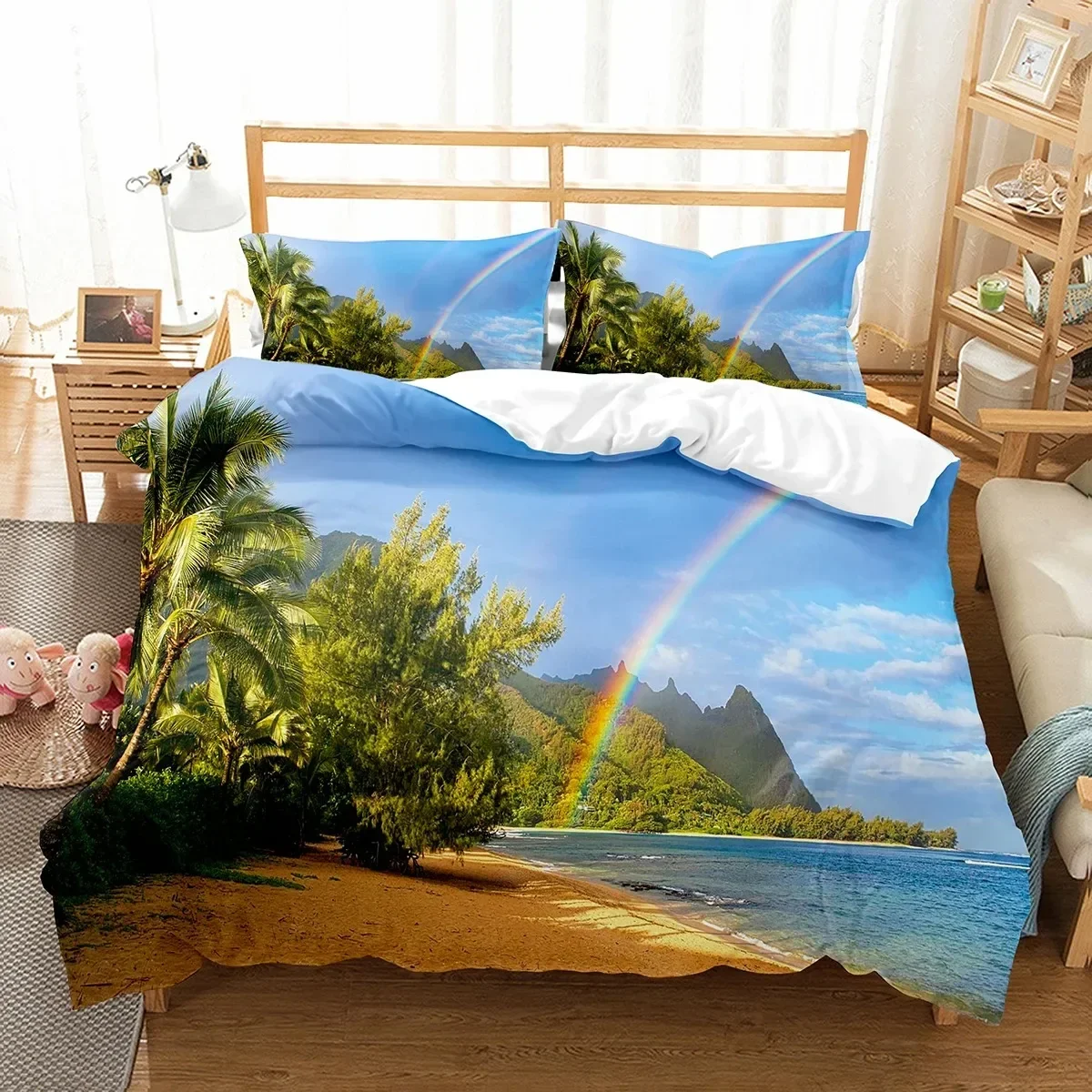 

Hawaii Beach Sea Summer Themed Comfortable Duvet Quilt Cover Pillowcase Bedding Set Children Bedroom Decoration Home Textile
