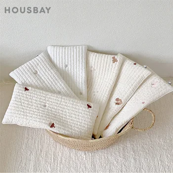 아기 베개, 신생아 플랫 베개, 만화 다람쥐 귀여운 곰 자수 퀼트 코튼 쿠션, 유아 머리 보호 20x40Cm