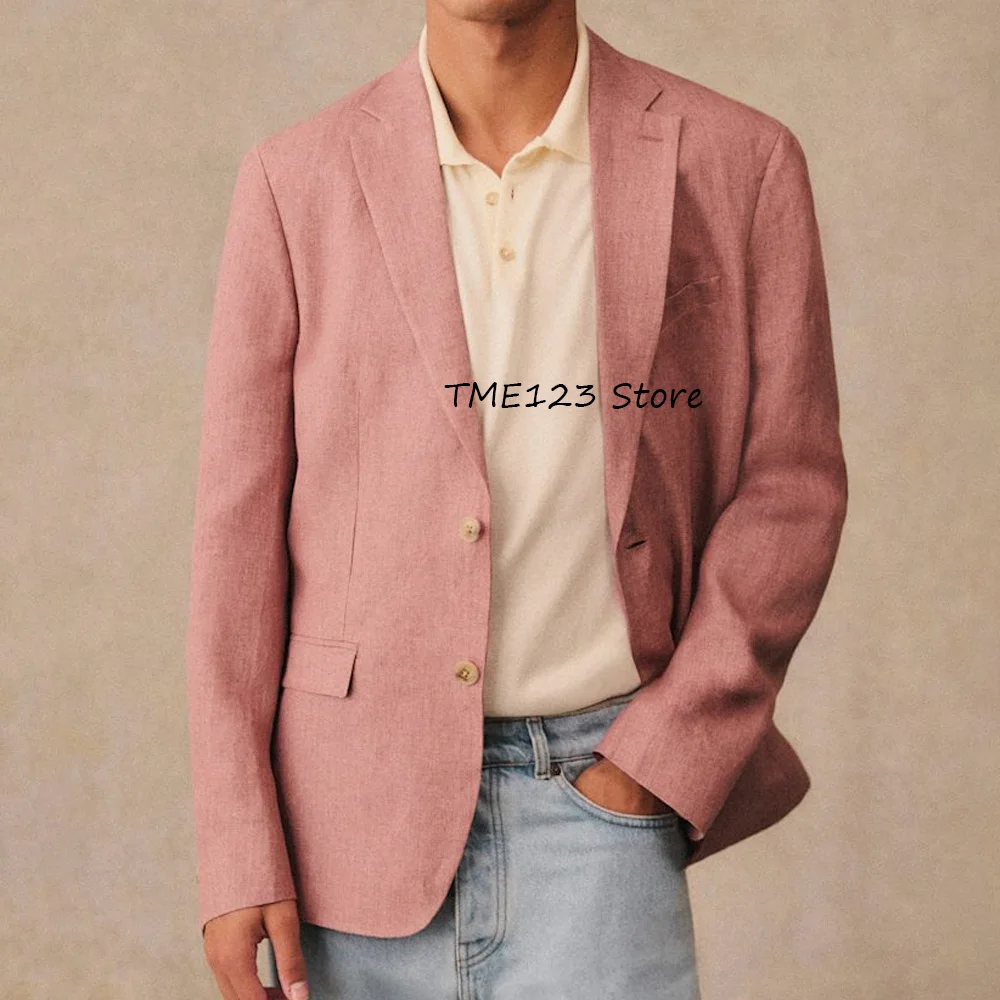 

Linen Blazers for Man Casual Men's Classic Coat Flap Pockets Two Buttons Fashion Suit Jackets Tailored Collar Suits Blazer