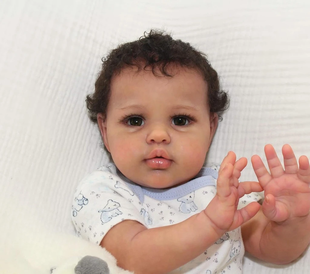 

NPK 24'' Dark Skin Unfinished Reborn Doll Kit Ellie Lifelike Painted Doll Kit Doll Parts with Curly Black Hair