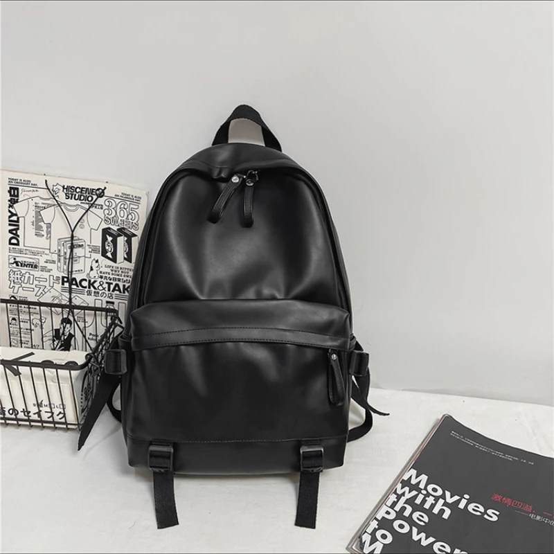 Large Minimalist Japanese Solid Color Women's Leather Backpack Women's Travel Bag Youth Girl Cute Schoolbag Backpack Women