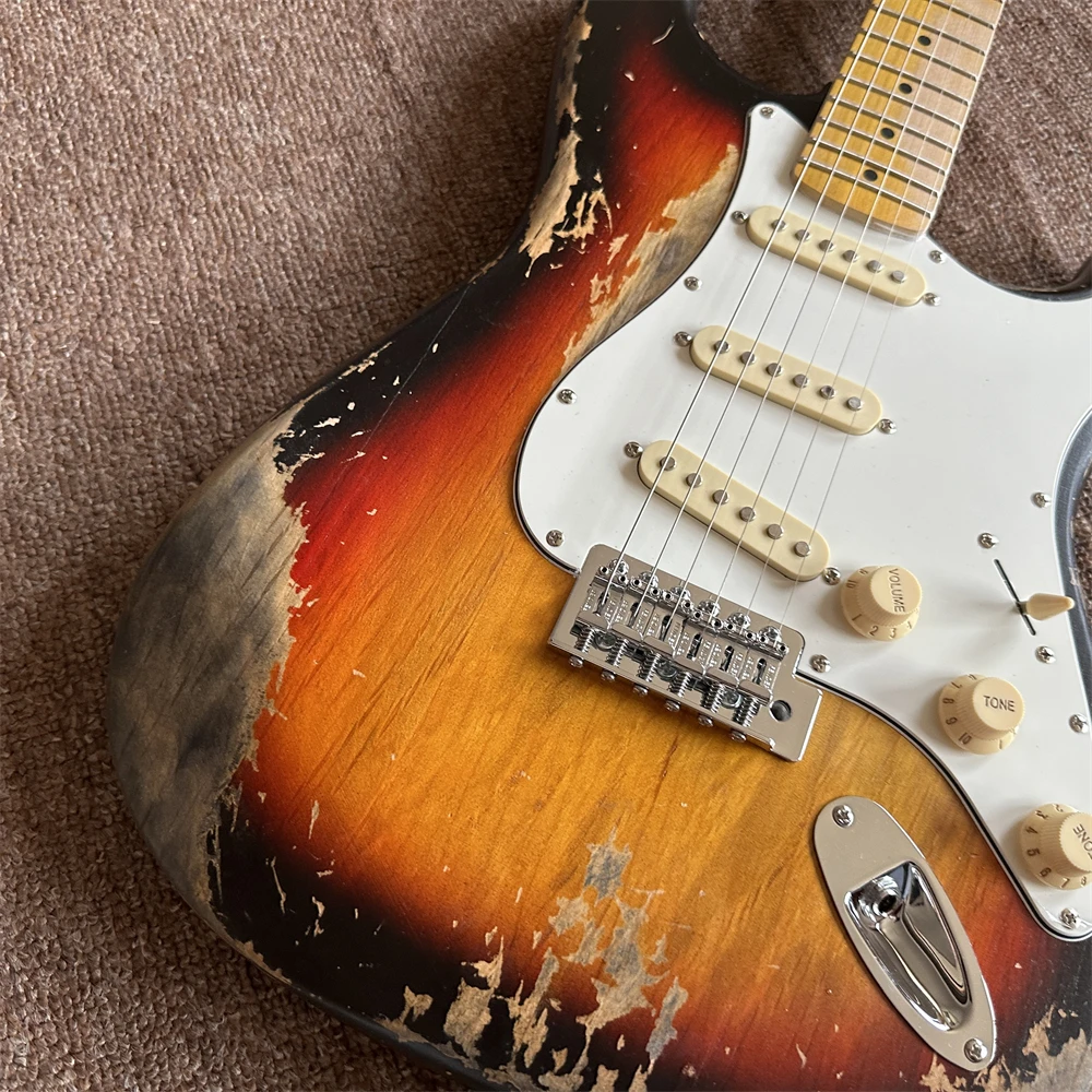 in stock handed relics aged old sunburst electric guitar chrome hardware maple fretboard shipping quickly high quality guitarra