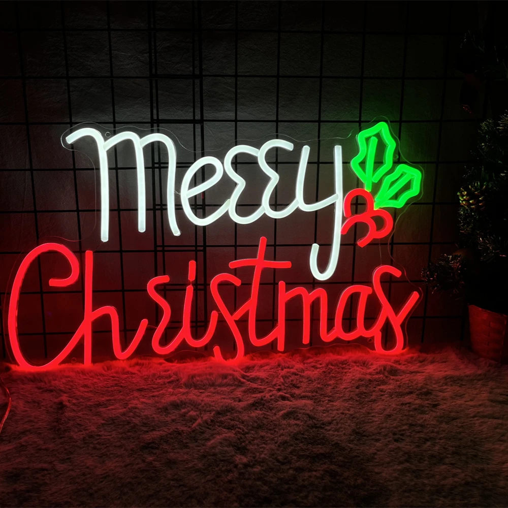 

Merry Christmas Neon Sign Living Home Wall Hanging Decor Family Holiday New Year Party Decoration Shop Bar Led Light Up Signs