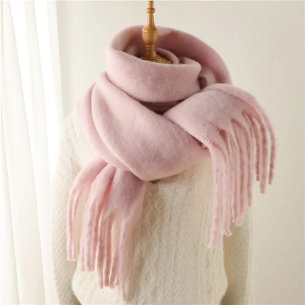 

New Mohair Women Scarf Female Winter Warm Thickened Solid Color Long Scarves Soft Coarse Braid Tassel Shawl Viscose Wrap Shawls