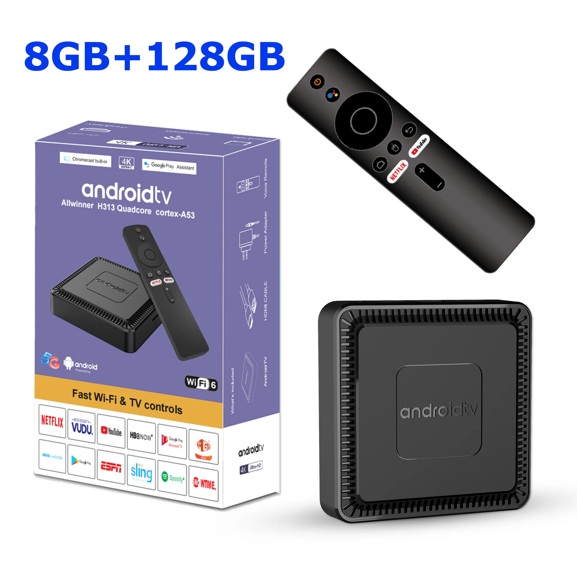2025 nouveau Q7 Smart TV Box Android14 Allwinner H313 8G + 128GB ROM double bande WiFi 6 Bluetooth 5.2 Google lecteur multimédia à distance vocale