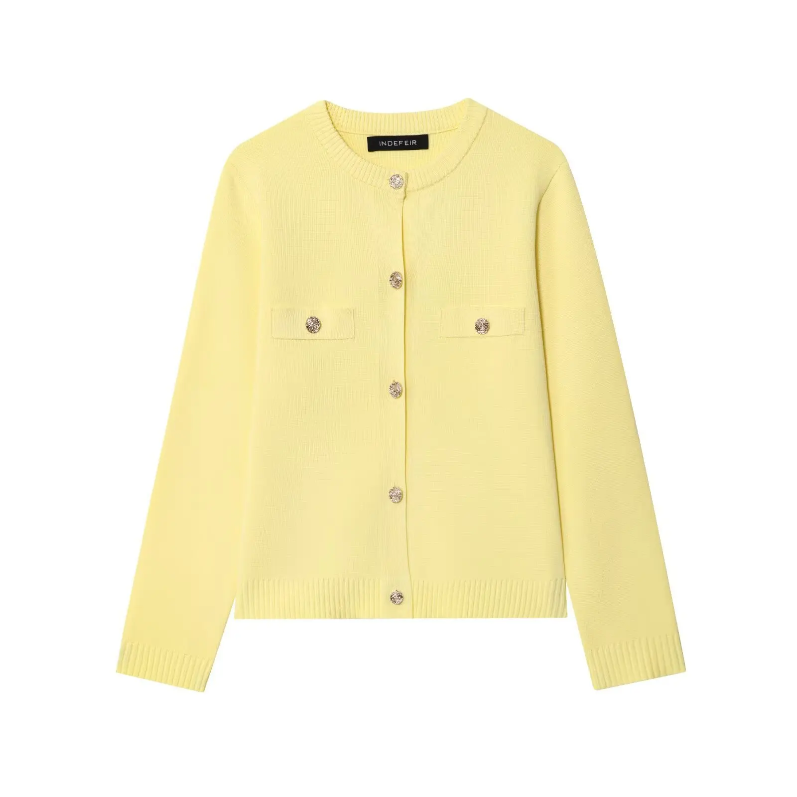 

Elegant Knitted Long Sleeve Women's Top Single Button Decoration Pure Color Fashionable Autumn Winter Outerwear