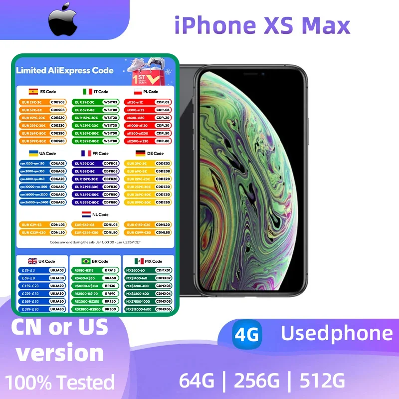 Apple iPhone XS MAX 4g SmartPhone Apple A12 6.5inch OLED Screen 12MP Camera 3174mAh Battery IOS Original Used iPhone