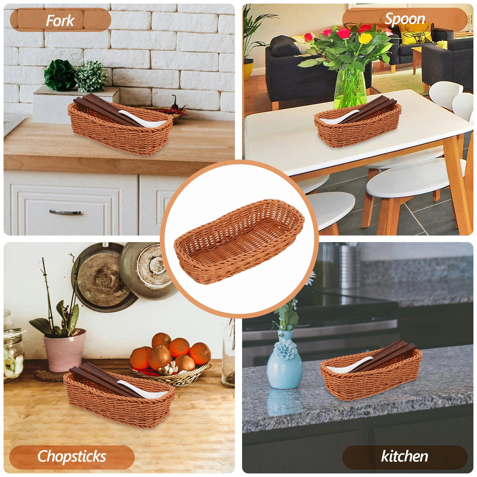 Plastic Rattan Woven Basket Tableware Storage Box Cutlery Storage Basket Chopsticks Storage Basket Container Tableware Organizer