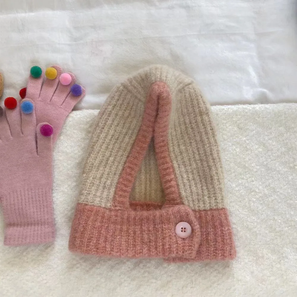 

Cute Pullover Hat Balaclava Hat Simple Beanie Ear Protection Hat Thickened Knitted Hat Warm