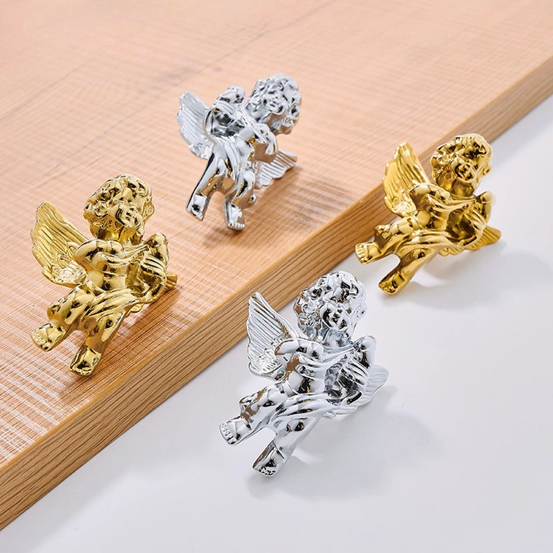 Bronze creative silver chrome single-hole angel cabinet door drawer handle for modern luxury gold shoe cabinet small handles
