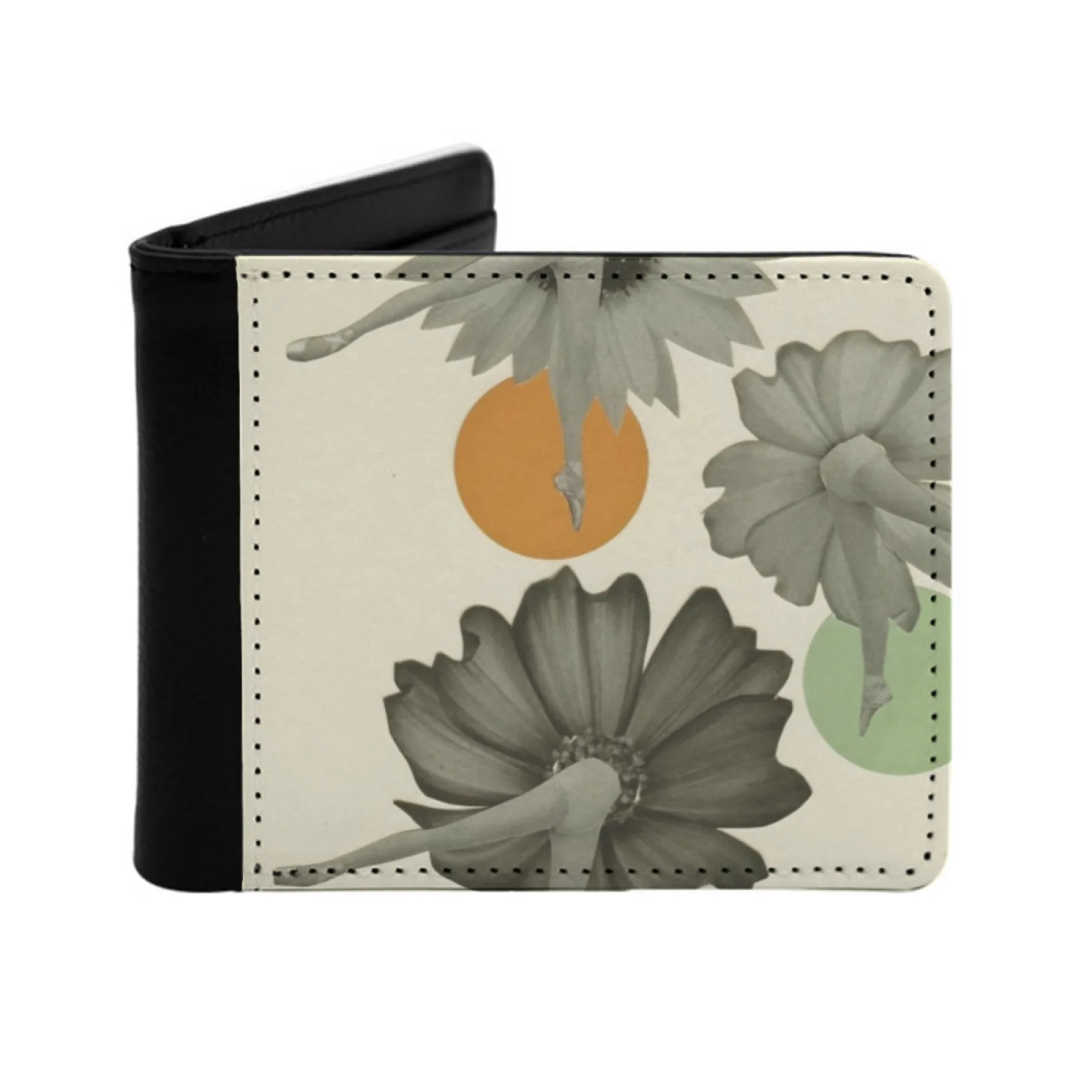 

Кожаные мужские кошельки с цветочным узором для девочек, кошелек с держателем для кредитных карт, черный кошелек, коллаж с вырезанной бумагой, винтажный ретро-цветочный кошелек, люди