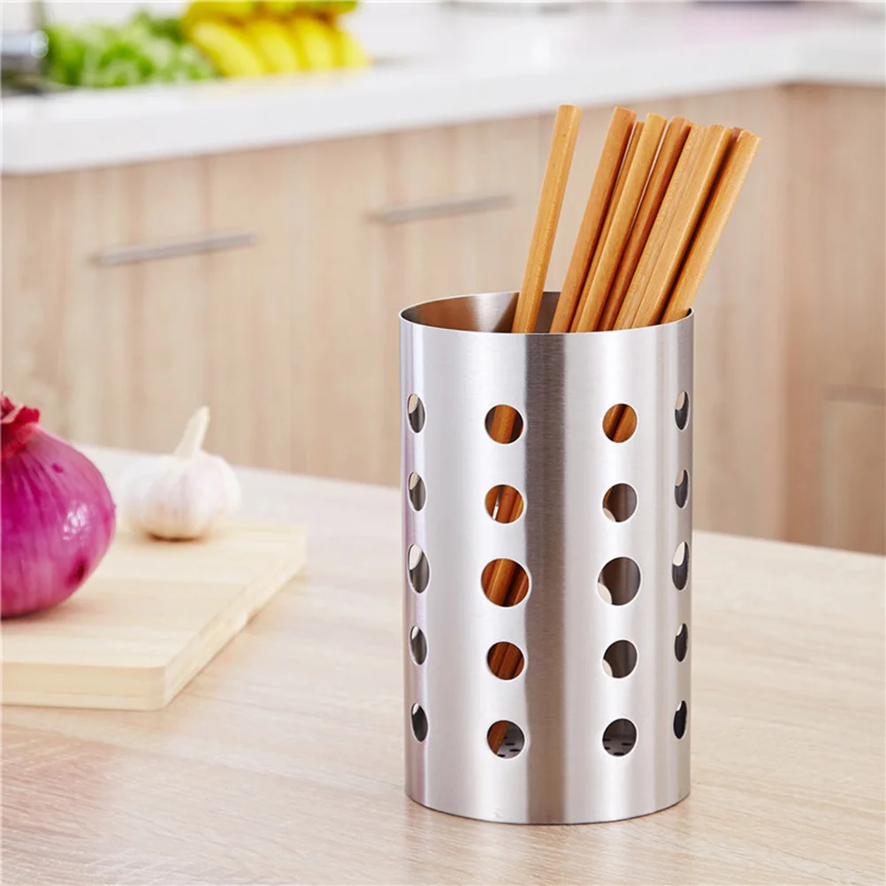

Stainless Steel Chopsticks Holder Polished Lightweight Utensil Organizer With Drain Holes Countertop Storage Cooking Tool