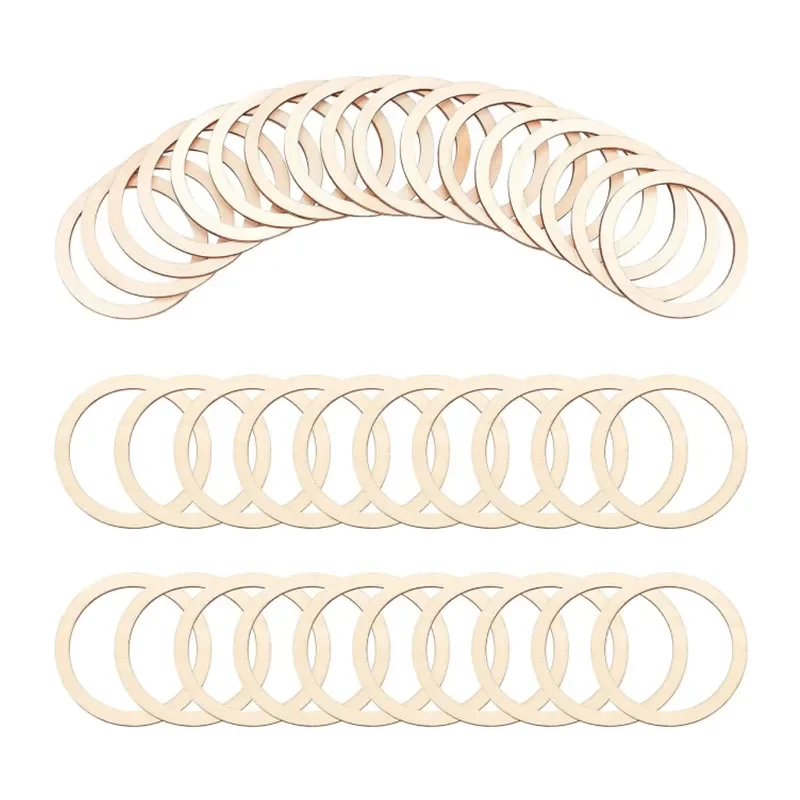 

100pcs 6cm Wooden Rings, Natural Unfinished Flat Wood Rings Circle for Craft DIY, Jewelry Making, Home Decor