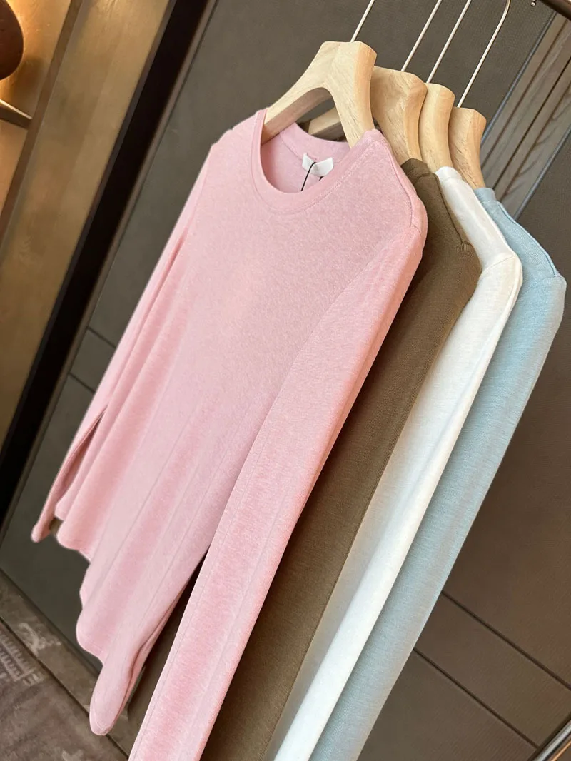 Women Tencel Lyocell Thin Bottoming Sweater Knitted shirt Round Neck Lady Pullover Versatile Outer or Inner Wear Thin Sweater