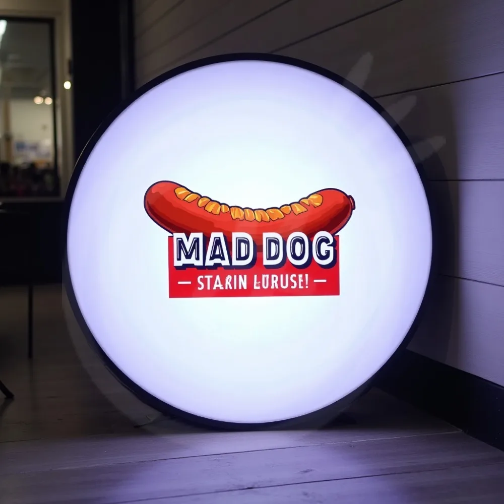 

Custom Round Acrylic LED Light Box for Storefronts Waterproof Double Sided Eye Catching Display Sign
