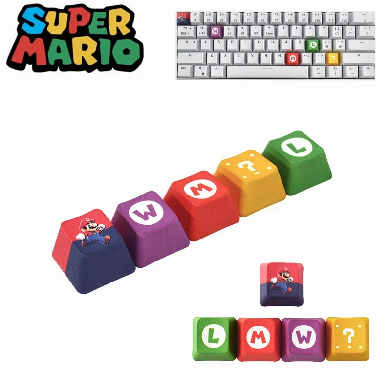5 stks Super Mario Bros Keycaps Anime Retro Game Mechanische Toetsenbord Luigi Cartoon DIY Gaming Creatieve Knop Computer Key Cap