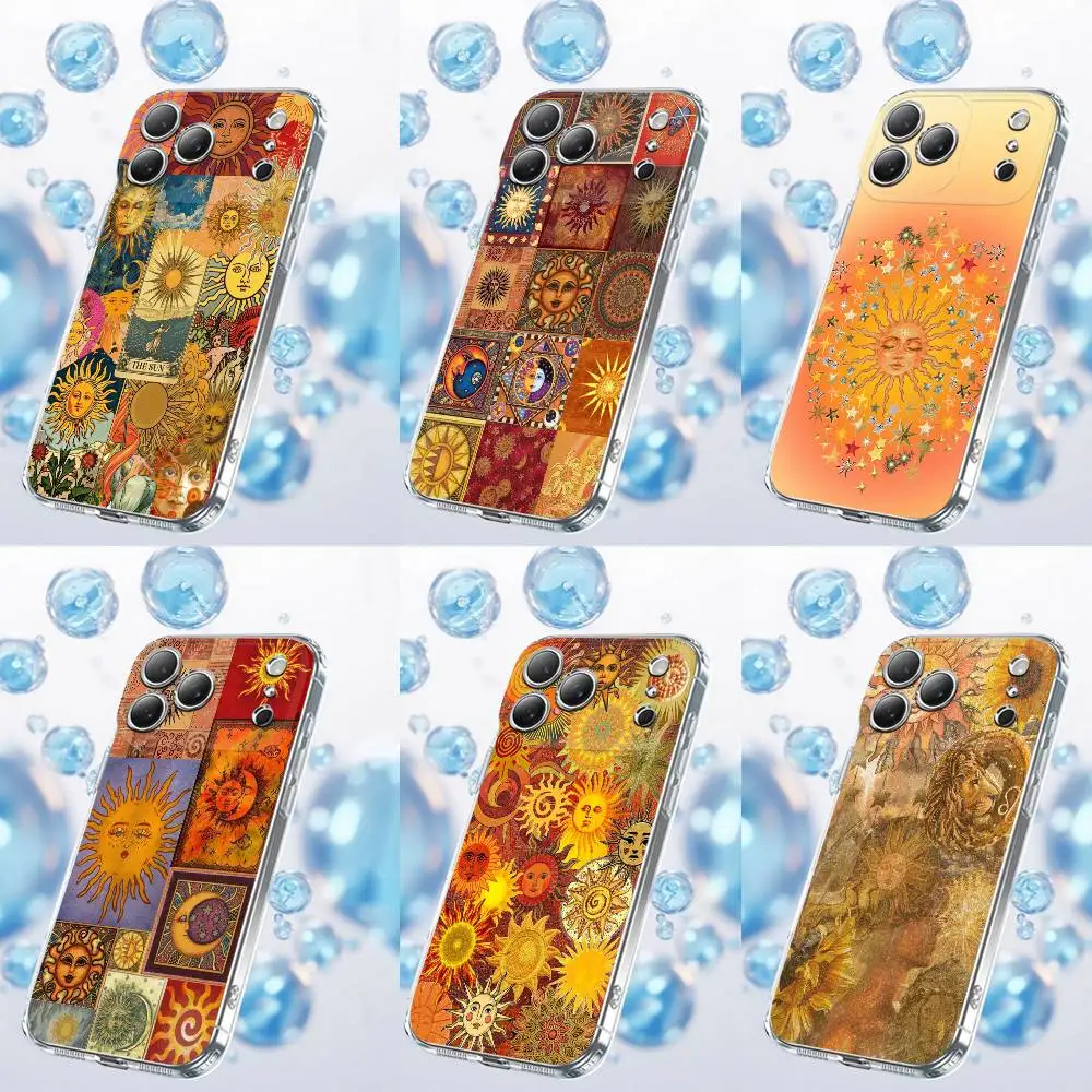 

Retro Sun Moon Stars Phone Case For iPhone 17,16,15,14,13,12,11 Plus,Pro,Max,Plus,E,SE4,Air,Mini Transparent