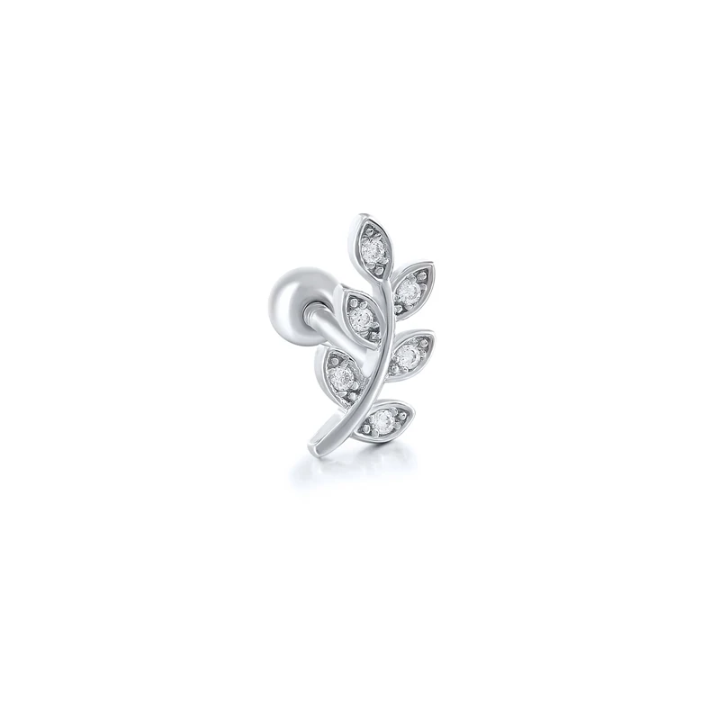 CANNER 2 Pieces 925 Sterling Silver Cartilage Ear Stud Earrings for Women Crystal Zircon Leaf/Flower/Moon Studs Piercing Jewelry