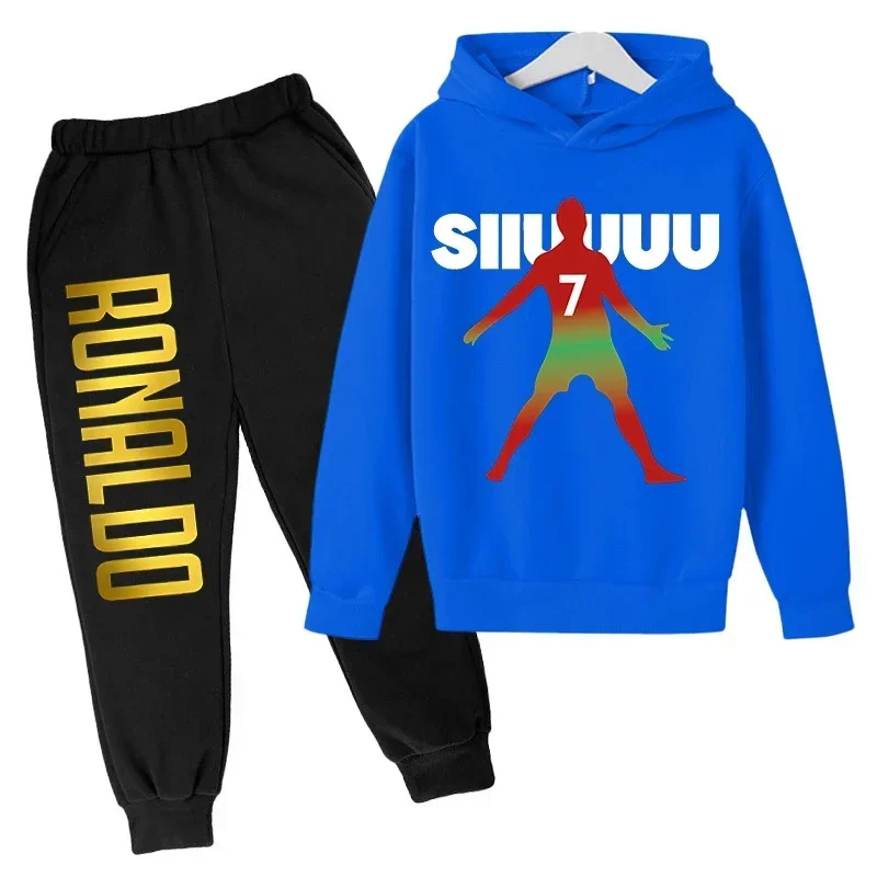 Children's Clothing Children's Sports Suit Spring and Autumn Fleece Hoodie Pants 2-piece Set Ronaldo Printed Kids Clothes Girls