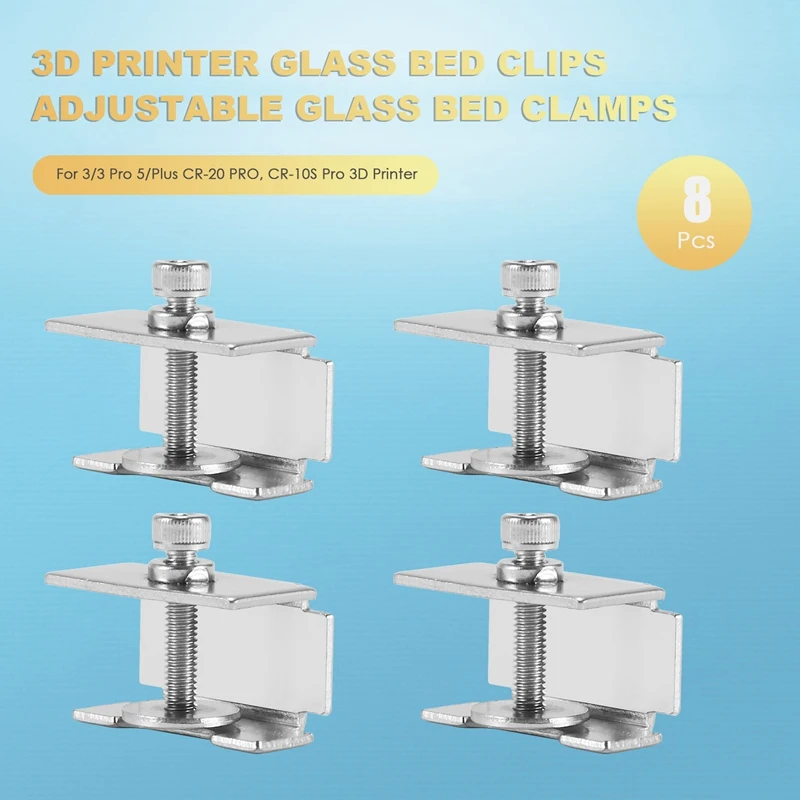 8 Pcs 3D Printer Glass Bed Clips Clamps For Ender 3/3 Pro Ender 5/Plus CR-20 PRO, CR-10S Pro 3D Printer Accessories