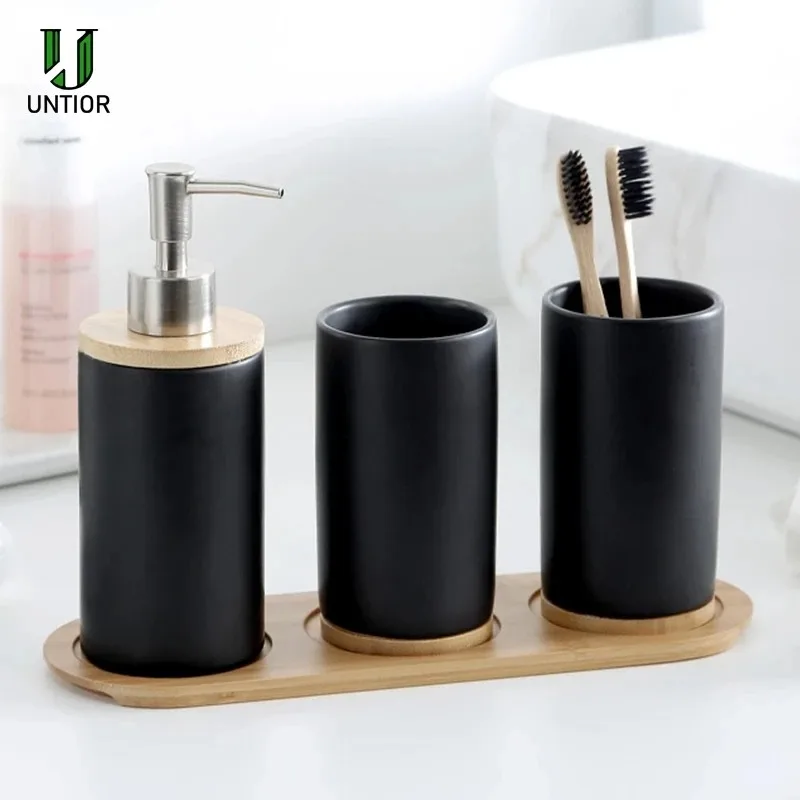 Ceramic Bathroom Accessories Set Fashion Soap Dispenser Toothbrush Holder Tumbler Ceramic Household Bathroom Product