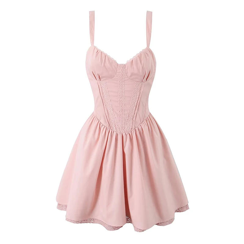 

Back Bow Tie Lace Patchwork Mini Dress Women Summer Strapless A Line Slim Sexy Robes Lady Elegant Evening Party Short Dress 2025