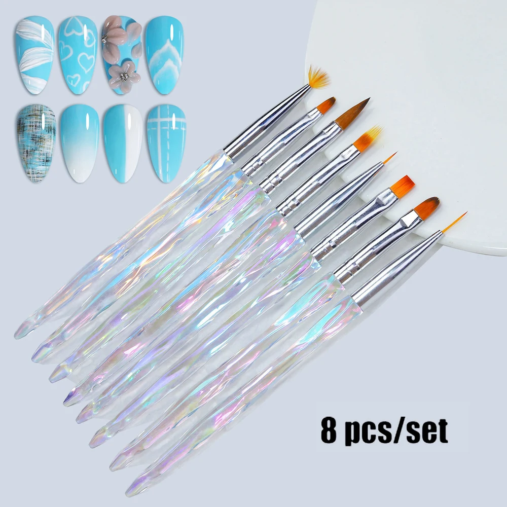 Aurora Gradient Nail Brush Set, DIY Manicure Pens for Nails Design, Various Nail Art Techniques, 8Pcs