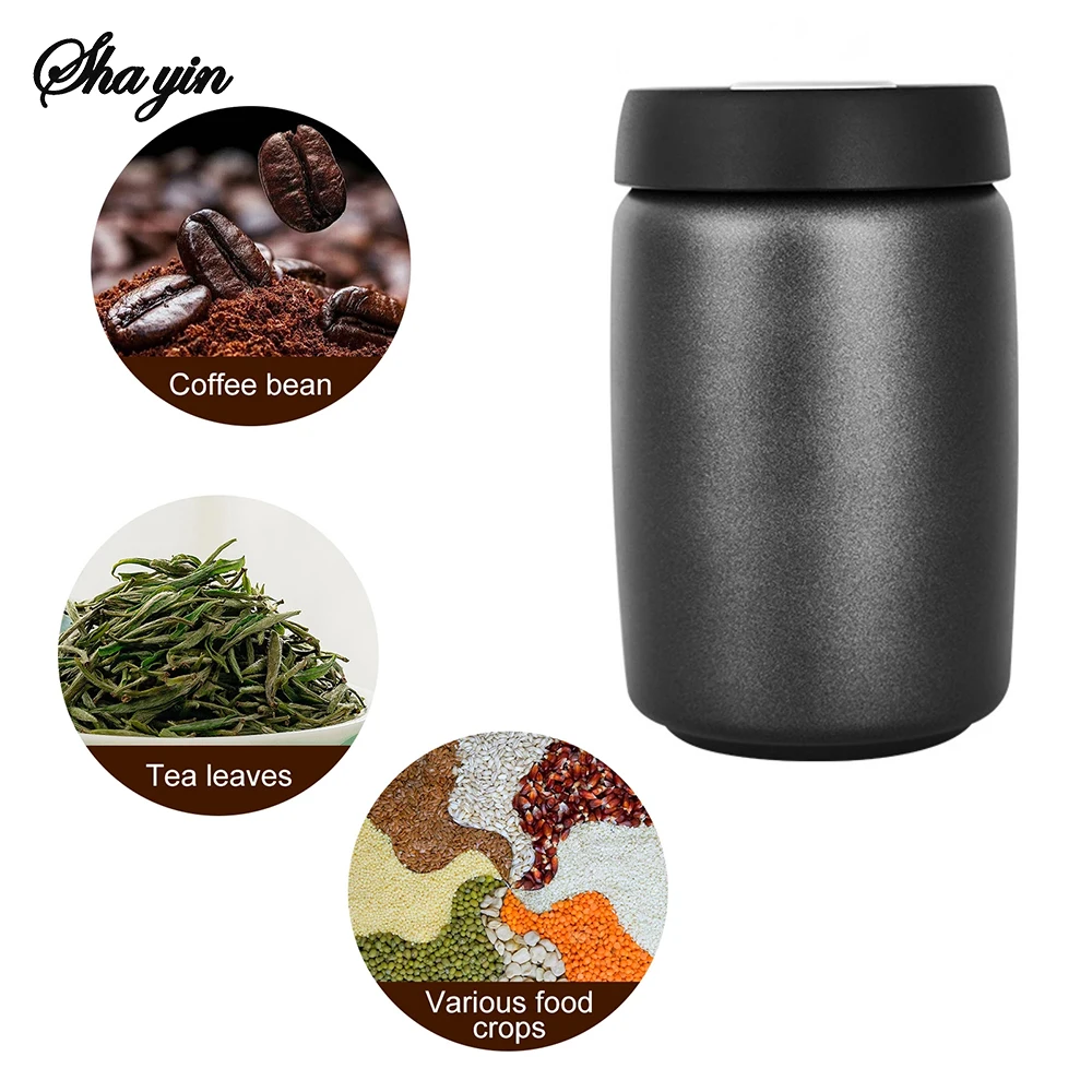 304 Stainless Steel Coffee Beans Vacuum Sealed Jug Food Keep Fresh Storage Container Kitchen 1200ml Coffee Vacuum Canister