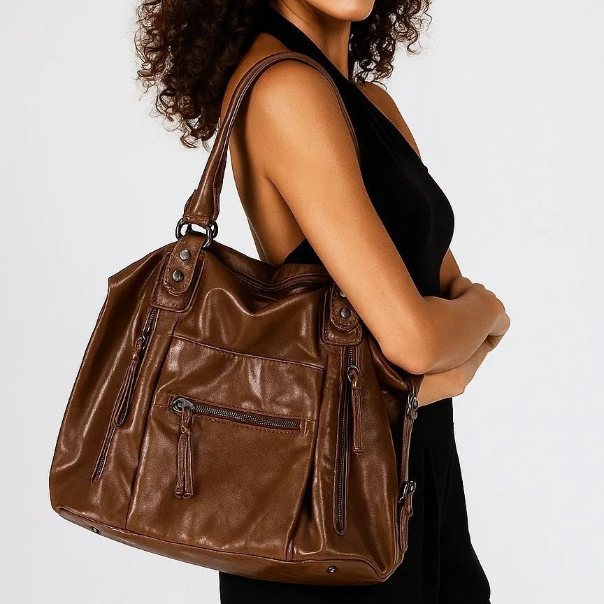 

Vintage Large Caoacity Tote Bag Punk Women Shoulder Bags Luxury Soft Pu Leather Handbags Trend Big City Bag 2025