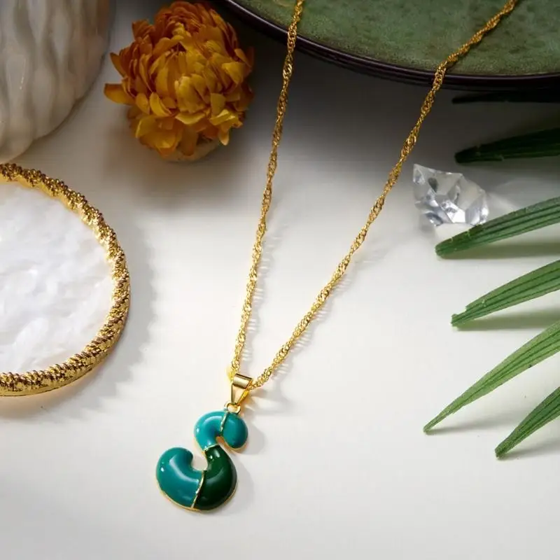 31BB Colorful Letter Necklace Sturdy Alloy Adjustable Length Neck Chain