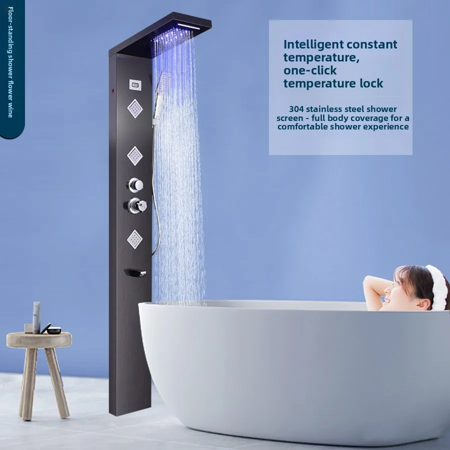 

Набор душевых экранов от пола до потолка, термостатический смеситель для ванны из нержавеющей стали 304, дисплей для душа на входе воды для ванны