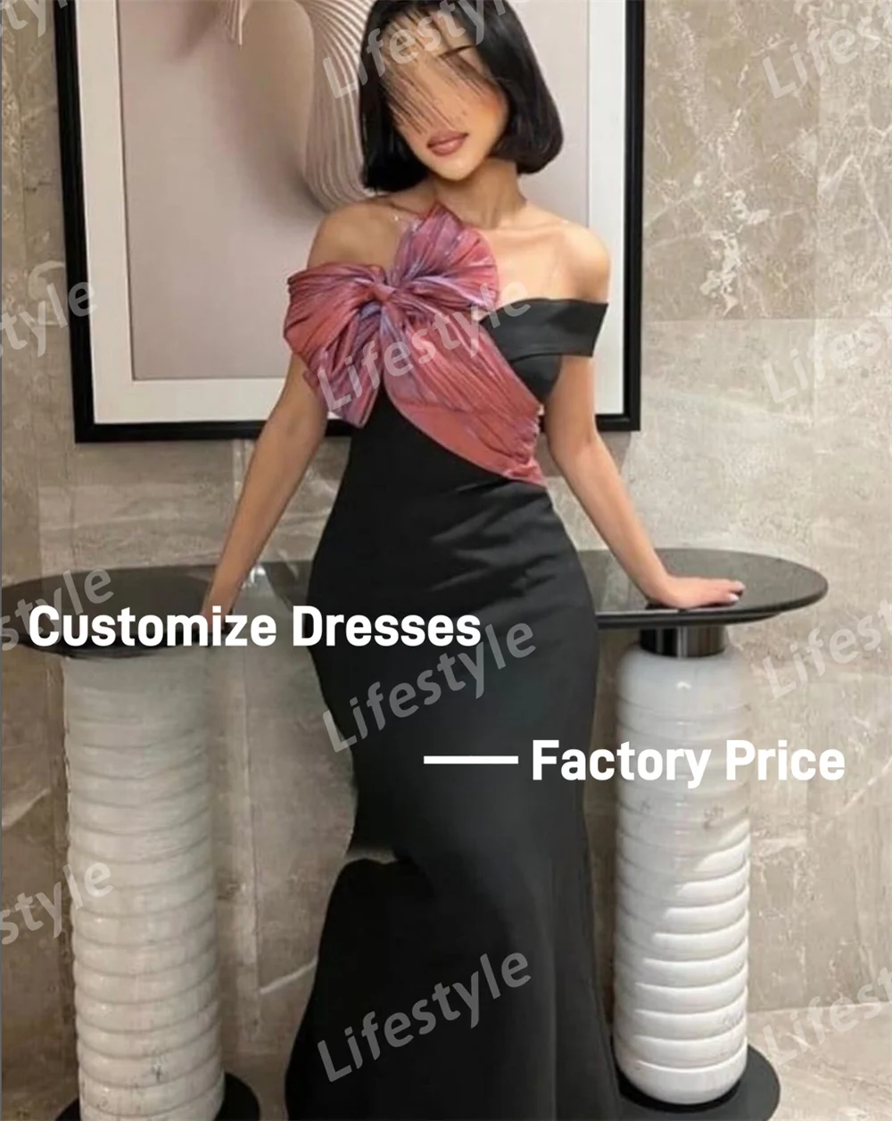 Customized Shiny Purple Pleated Bow Mermaid Evening Dresses Party Gown vestidos de fiesta elegantes 2024 Sleeveless Prom Dress