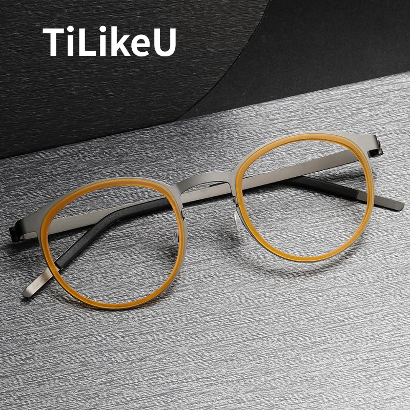 

Pure Titanium Glasses Denmark Brand Design Small Face Round Frame Men's Screwless Eyewear Prescription Vintage Eyeglasses Frame