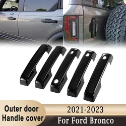 5Pcs Door Handle Covers for Ford Bronco 2021-2023 Side Doors & Tailgate Handle ABS Plastic Protector Black with Smart Holes