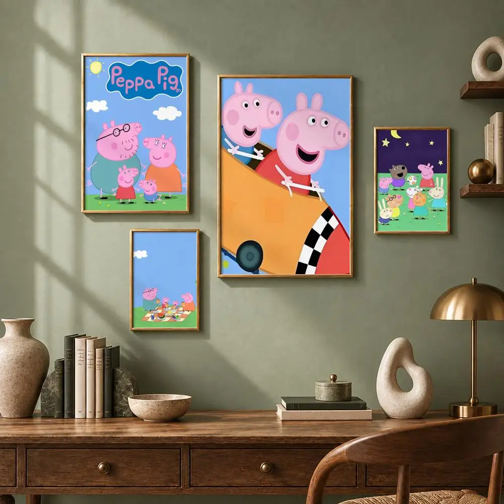 Cute Cartoon P-Peppa PigS Poster HD Self-Adhesive No Residue After Removal Ideal for All Kinds of Wall Decor