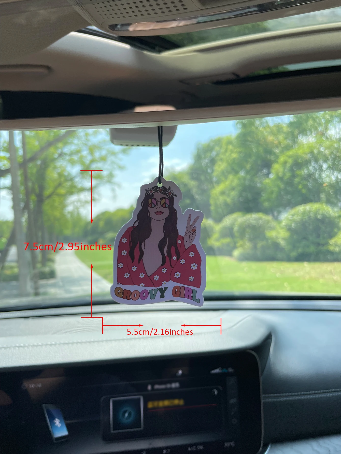 Groovy Girl Retro Hippie Peace Sign Hanging Car Air Freshener, Natural Plant Extracted Scent, Alcohol-Free, Heat Resistant, Long