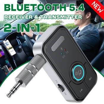 Upgraded Bluetooth 5.4 Car AUX Audio Adapter – Wireless 3.5MM Receiver & Transmitter with Mic 1