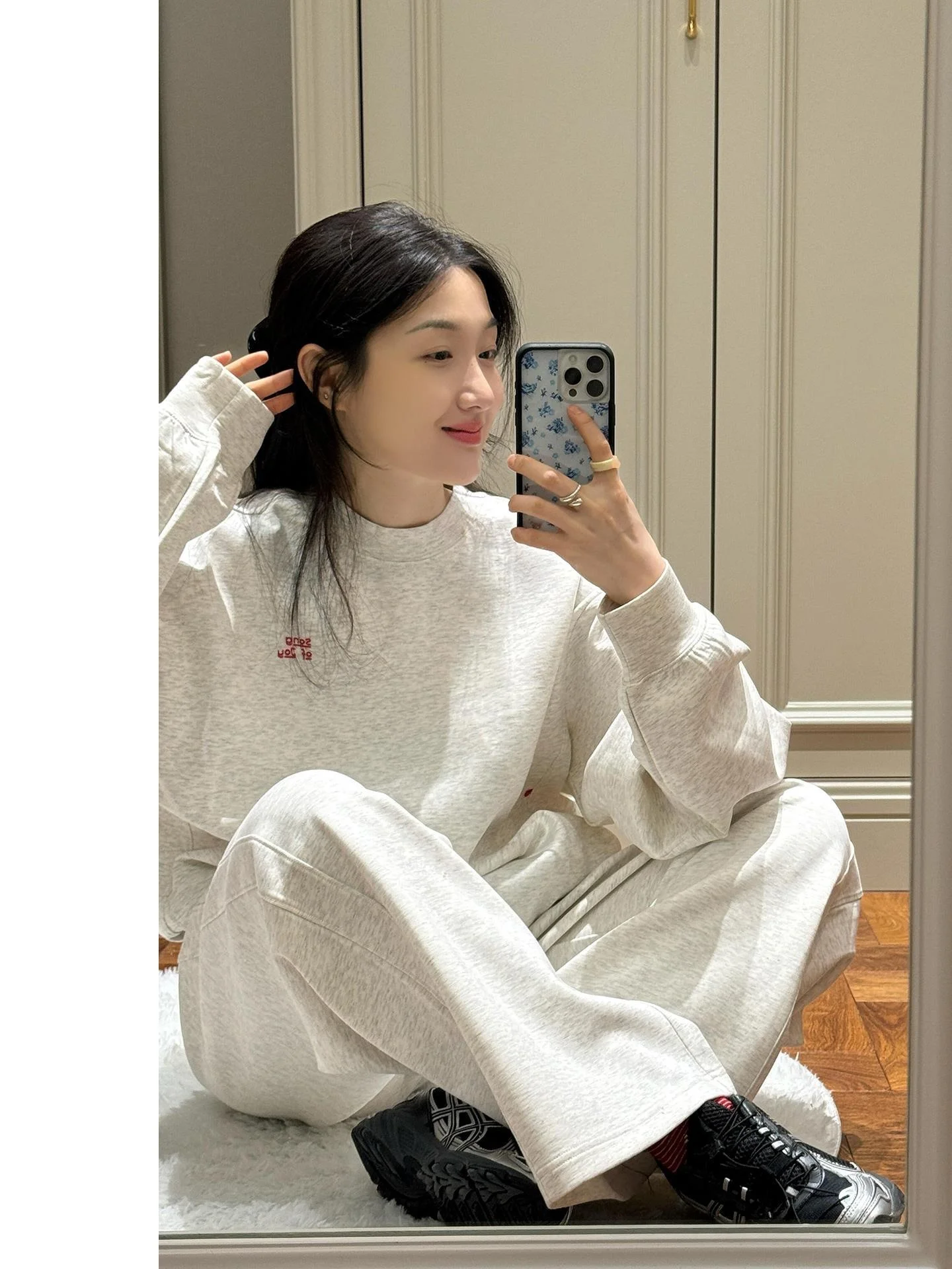 

Korean Style Early Autumn Casual Slimming Sportswear Set Women's Wide Leg Pants Long Sleeve Sweatshirt Two Piece Suit