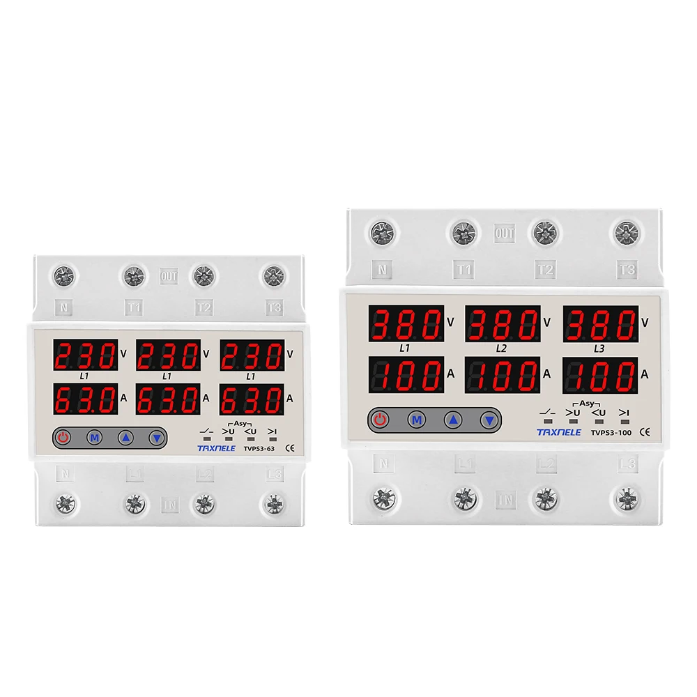 3 Phase Din rail Voltmeter Ammeter adjustable Over and Under Voltage current limit protection Monitor Relays Protector