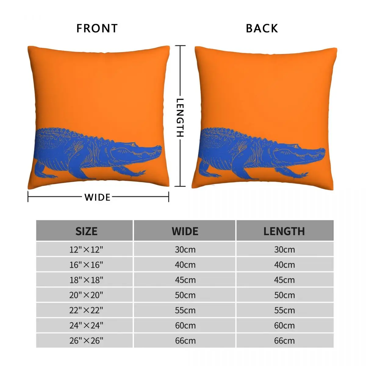 BLUE Gator Square Pillowcase Polyester Linen Velvet Pattern Zip Decor Pillow Case Room Cushion Cover