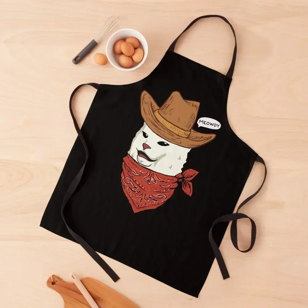 

meowdy texas cat meme cowboy Apron with personal logo For Home Accessories kitchen jacket woman Chef jacket men Apron