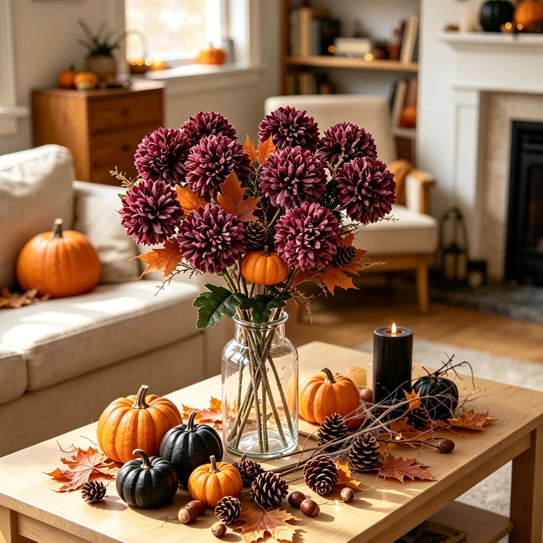 12 Stück Künstliche Blumen Seidenkugel-Chrysanthemen Hochzeits-Brautstrauß Heim-Tischdekoration Festival Herbst Halloween Deko DIY Geschenk – Detail 2