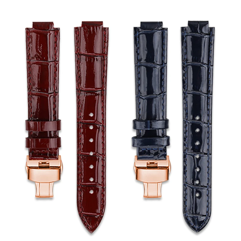 Bright cowhide watchband for Cartier Blue Balloon men female convex cowhide strap 14*8mm 18*11mm 16*8mm Fashion bracelet