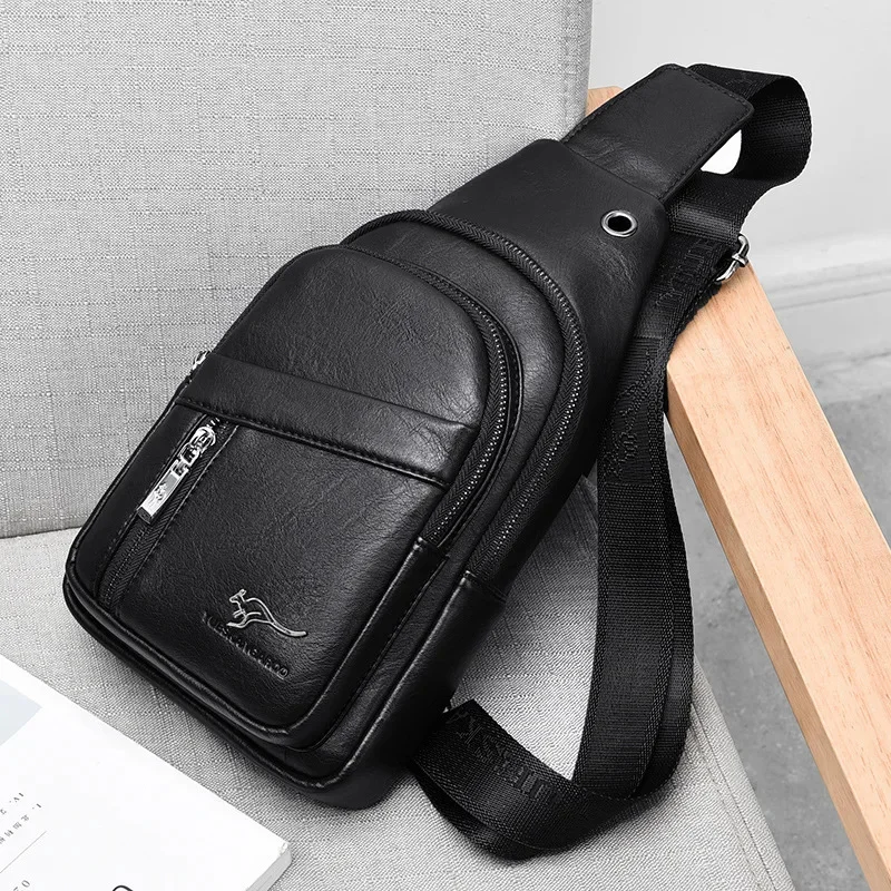 Nieuwe Echte Leren Mannen Reizen Crossbody Business Black Borst Pack Casual Sling Mannelijke Schouder Messenger Bag