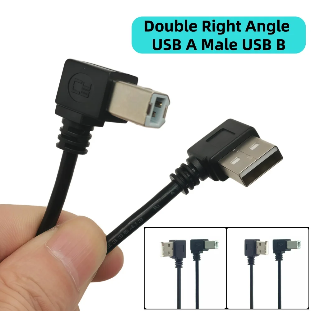 USB 2.0 Printer Cable Type A Male to Type B Male Dual Right Angle High Speed Transparent 0.5m/1m