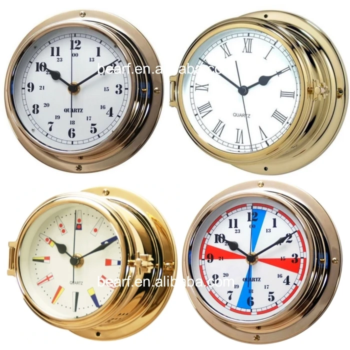 brass quartz clock maritime radio room time tide clock dial indication 12 24 hour for marine yacht vessel boat ship nautical