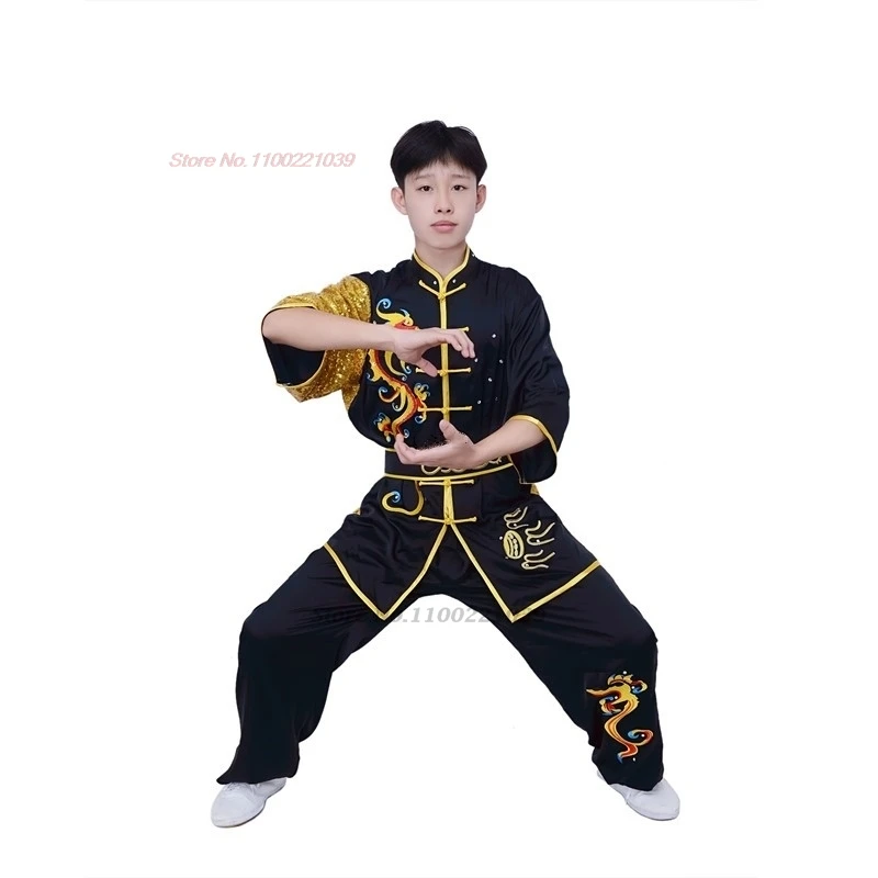 2024 traditional chinese kung fu costume children dragon embroidery sequin wushu uniform suit kung fu shaolin exercise training