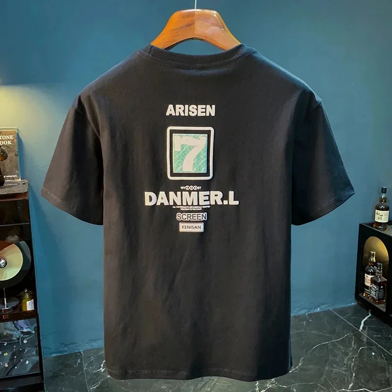 

Высококачественная мужская футболка с короткими рукавами, летняя свободная футболка больших размеров, новый повседневный эластичный трендовый топ с принтом