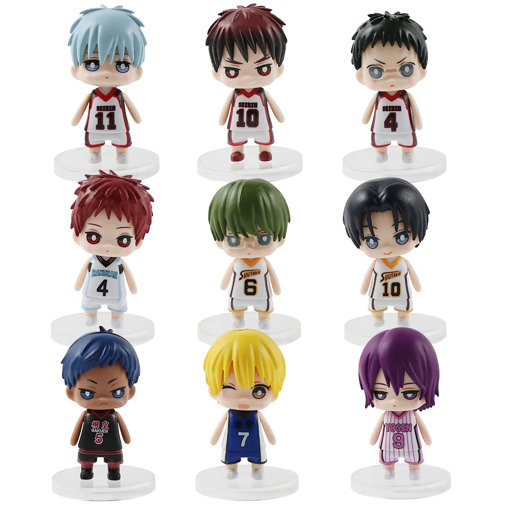 9 Pcs/Set Kuroko's Basketball Q Version Figure Kuroko Tetsuya Kagami Taiga Anime Kawaii Mini PVC Model Dolls